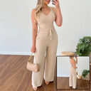 Women's Solid Color Slim Elastic Pleated Two-Piece Suit