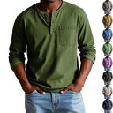 V-neck Long-sleeved T-shirt With Button Design Fashion Casual