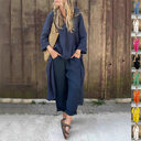 2pcs Long-sleeved Suits Loose V-neck Long Top