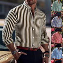 Ins Stripe Printed Long Sleeve Shirt Men Fashion