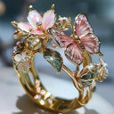 INS Flower Butterfly Ring With Rhinestones And Oil