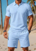 Men's Casual Beach Mesh Lapel Set Summer Comfortable