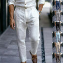 Men's Linen Trousers Solid Color Breathable Casual Pants