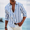 Striped Print Shirt Casual Loose Long-sleeved Men's Clothing