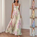 Floral Print Pleated Dress Summer A-Line Sleeveless Midi
