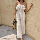 Women's Summer Sleeveless Tube Top Jumpsuit Ruffled Tied