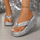 High Heels Wedge Sandals With Sequins Shiny Height