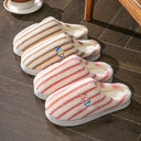 Ins Plush Striped Slippers Winter Warm Letter Embroidered