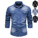 Men's Long-sleeved Denim Shirt Casual Solid Button Slim