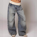 Loose-fitting Straight-leg Jeans With Pockets Fashion Casual Trousers