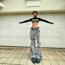 Desert Camouflage Mesh Washed And Worn Bat Jeans