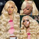 Hand-woven Front Lace Synthetic Wigs Golden Big Wave