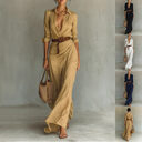 Irregular Long Dress With Belt Fashion And Elegant
