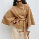Winter High Neck Batwing Sleeve Coat With Belt