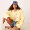 Autumn Women Clothing Yellow Quilted Cotton Plaid Coat