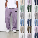 Waffle Straight Pants Fashion Brand Loose Drawstring Pockets