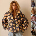 Winter Flowers Lambskin Sweatshirt With Big Pocket Casual