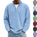 Corduroy Zipper Stand Collar Sweatshirt Fashion Warm Solid