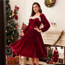 Women's Vintage Christmas Party Long Sleeve Red Velvet
