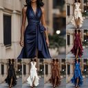 Elegant Deep V-neck Irregular Women's Ruffled Evening Dress