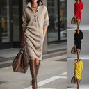 Long-sleeved Sweater Dress Fashion Warm Stand-up Collar V-neck