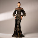 Long Sleeve Round Neck Sequins Mesh Fishtail Evening