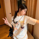 American Retro Cartoon Print Korean Version Loose Versatile
