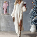 Chic Split Knitted Dress With Buttons Design Winter