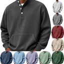 Mens Solid-Color Turtleneck Casual Long-Sleeve Polo Sweatshirt