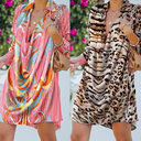 Leopard Print A-Line Party Dress Lady Lapel Fashion