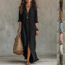 Long-sleeve Maxi Dress Casual Solid Color Lapel Collar