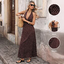 Casual Dot Slim V-neck Long Dresses For Women