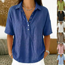 Summer Short-sleeved Shirt Button Pullover Top Fashion Casual