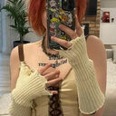 1pair Black Tattered Punk Unisex Fingerless Cuff Knit
