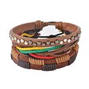 Leather Bracelet Men Multilayer Bead Punk Wrap Bracelets