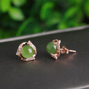 Ethnic style green jade earrings sterling silver