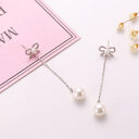 Sterling Silver Needle Bow Earrings Long Pendant Pearl