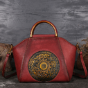Genuine Embossed Leather Messenger Top Handle Bag Retro