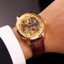 Authentic Mens Casual Leather Hollowing Automatic Mechanical Watches
