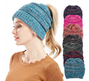 Mixed Color Knitted Wool Hat Ladies Non-labeled Ponytail