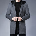 Mens Detachable Hooded Woolen Winter Coat Jacket Mid-Length