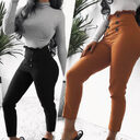 Sexy lace button design slim pants