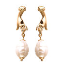 Abstract Cutout Hand Palm Pearl Dangle Earrings Gold
