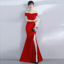 Banquet evening dress word-shoulder fishtail