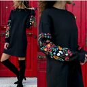 Women Autumn Winter Casual Long Sleeve Floral Embroidery