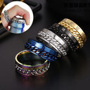 Roman Letter Rotatable Chain Rings Men Digital Titanium