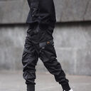 Men Black Hip Hop Cargo Pants Elastic Waist