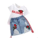 Kids Clothes White T-shirt Denim Skirt 2pcs Girls