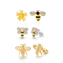 3 Styles Korean Inlaid Crystal Rhinestone Bee Earings