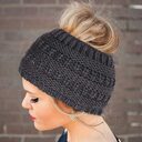 Women Headwrap Ponytail Beanies Hat Winter Warm Ear